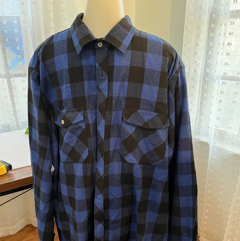 Buffalo Plaid Blue Made in Italy Fannel Mens Shirt Size 2X